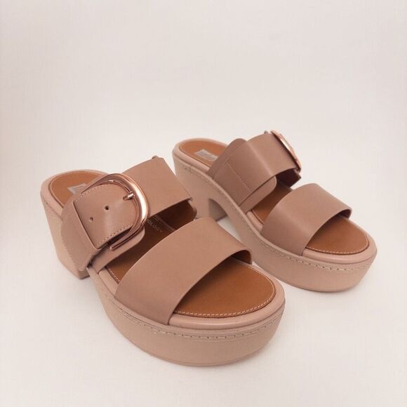 FITFLOP Pilar Leather Platform Slides Beige Size 6 - Picture 2 of 10